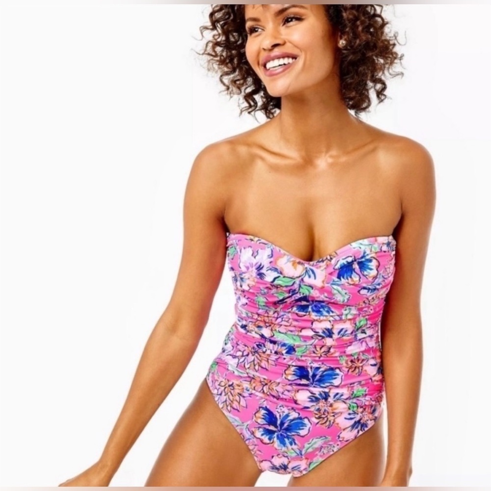 Lilly Pulitzer Flamenco Floral strapless bathing suit - sz 6 - Picture 2 of 7